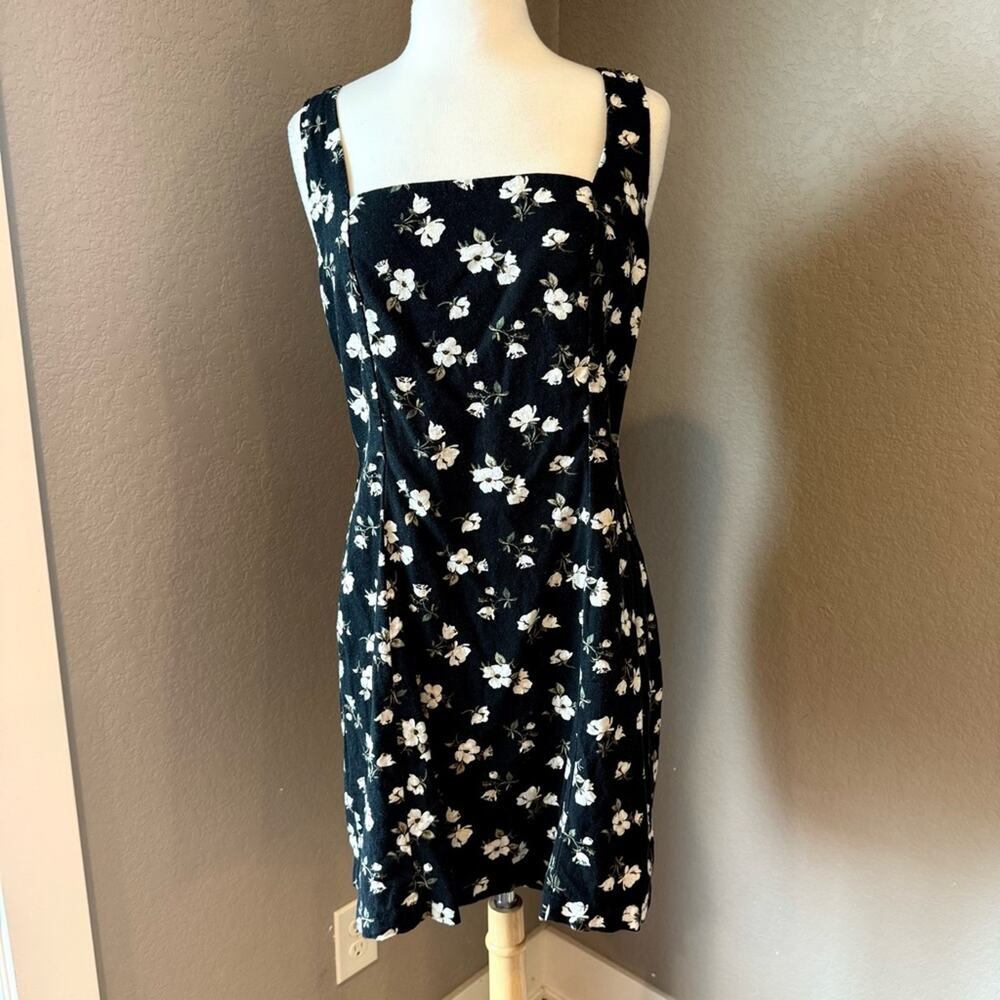 Old Navy Black Floral Smocked Square Neck Mini Dress Large